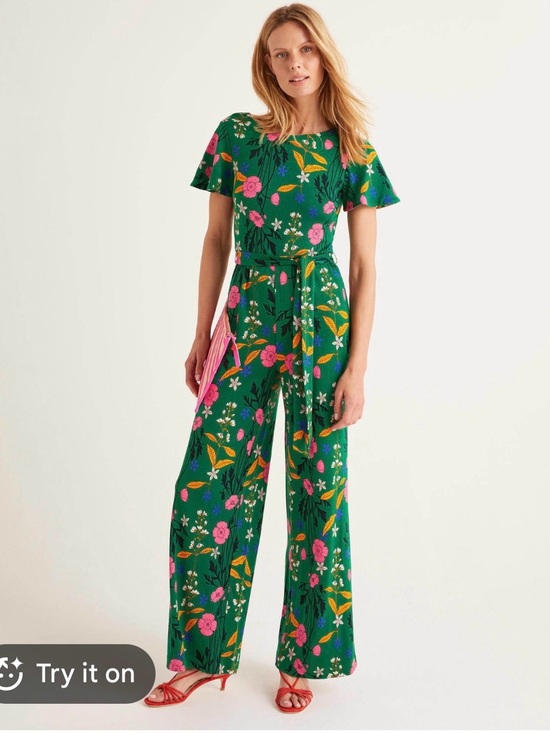 Boden Pants - BODEN Green Floral Jersey Wide-Leg Jumpsuit Sz 8
